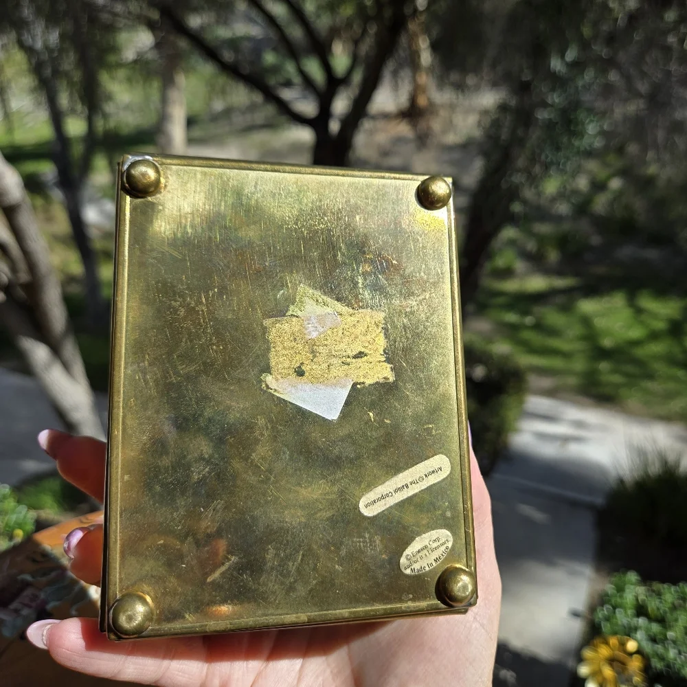 VTG Enesco Bride‎ Brass Trinket Box Hand Crafted Glass Made In MEXICO MCM